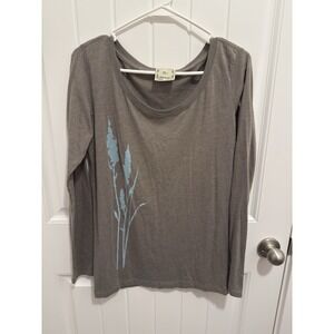 Ellembee Women's Long Sleeve Gray Flower Design Tee Size XL